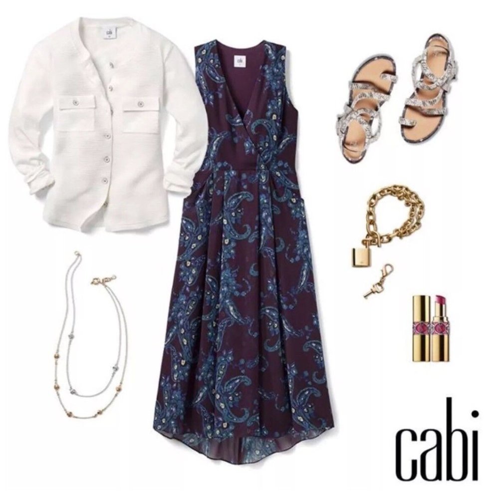 CAbi Paisley Treasure Floral/Paisley Style 3461 V-Neck Midi Dress w/Pockets SZ 4 - Picture 11 of 13